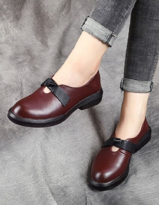 Jesień Miękkie Skórzane Bowknot Retro Płaskie Buty