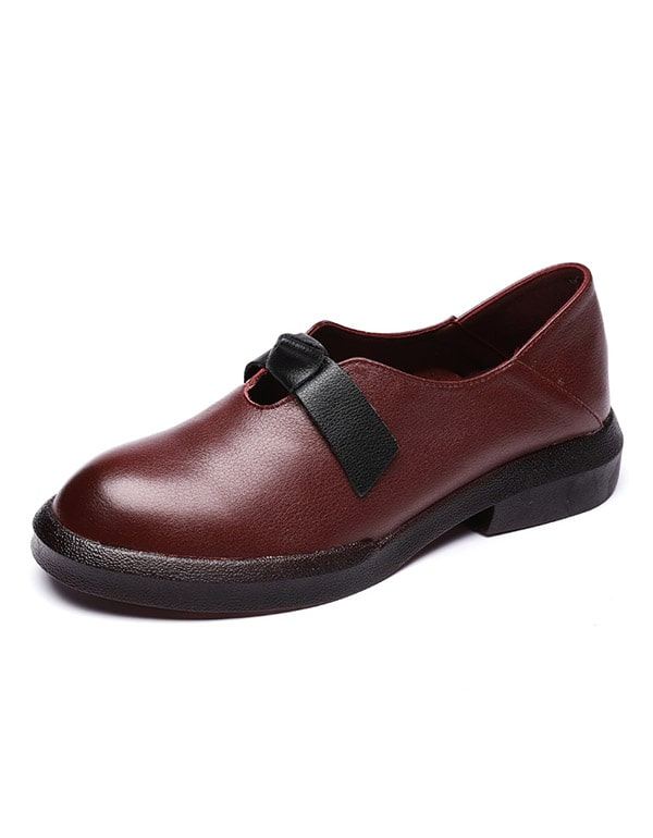 Jesień Miękkie Skórzane Bowknot Retro Płaskie Buty