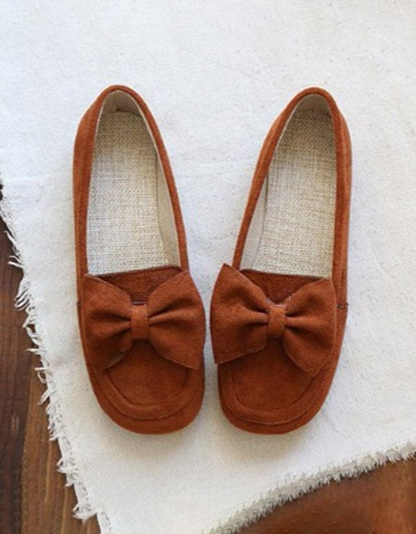 Okrągła Główka Bowknot Miękkie Retro Płaskie Buty