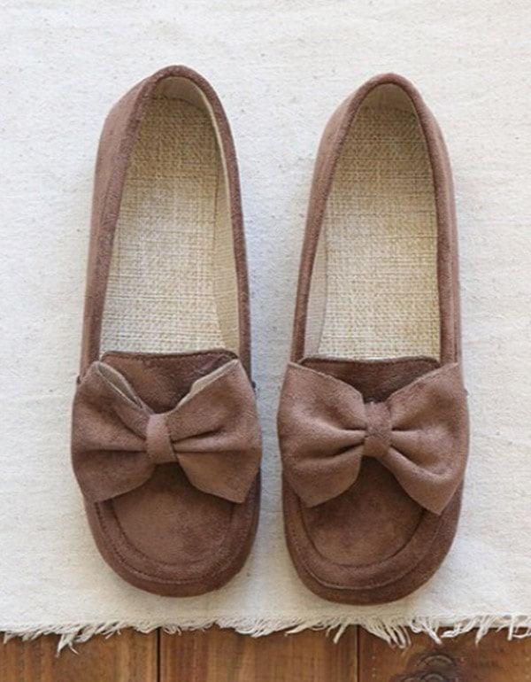 Okrągła Główka Bowknot Miękkie Retro Płaskie Buty