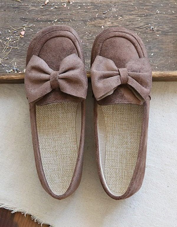 Okrągła Główka Bowknot Miękkie Retro Płaskie Buty