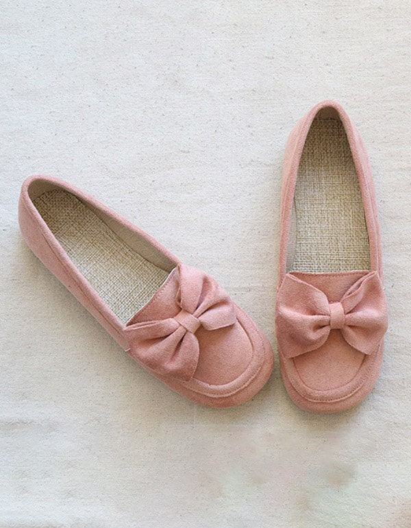 Okrągła Główka Bowknot Miękkie Retro Płaskie Buty