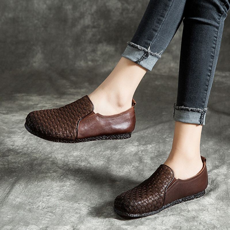 Wygodne Płaskie Buty Ze Skóry W Stylu Retro | Buty Na Prezent