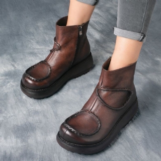 Skórzane Krótkie Buty Na Koturnie W Stylu Retro | Buty Na Prezent