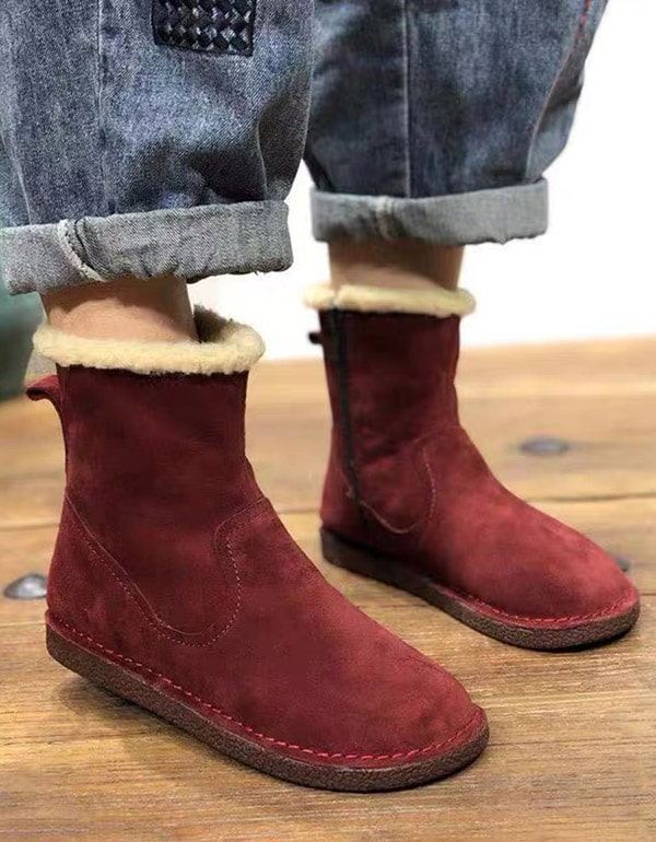 Ręcznie Robione Buty Zimowe Zamszowe W Stylu Retro