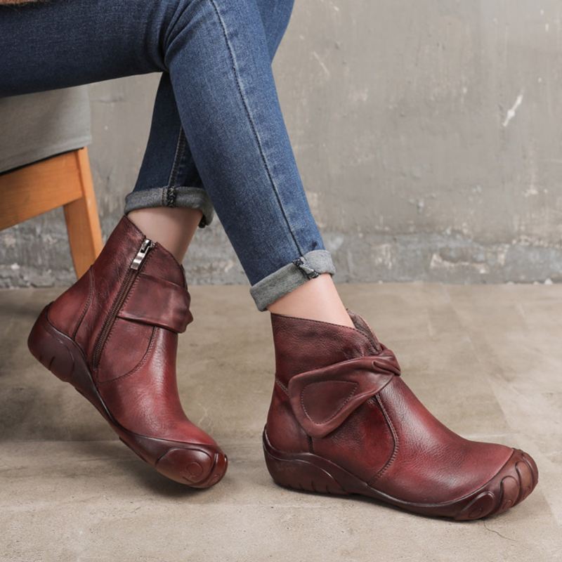 Zimowe Ręcznie Robione Skórzane Krótkie Buty W Stylu Retro | Buty Na Prezent