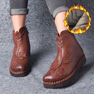 Zimowe Skórzane Aksamitne Buty W Stylu Retro | Buty Na Prezent