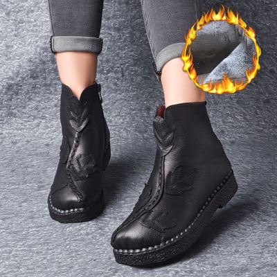 Zimowe Skórzane Aksamitne Buty W Stylu Retro | Buty Na Prezent