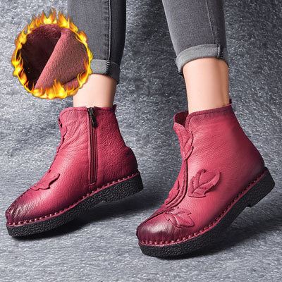 Zimowe Skórzane Aksamitne Buty W Stylu Retro | Buty Na Prezent