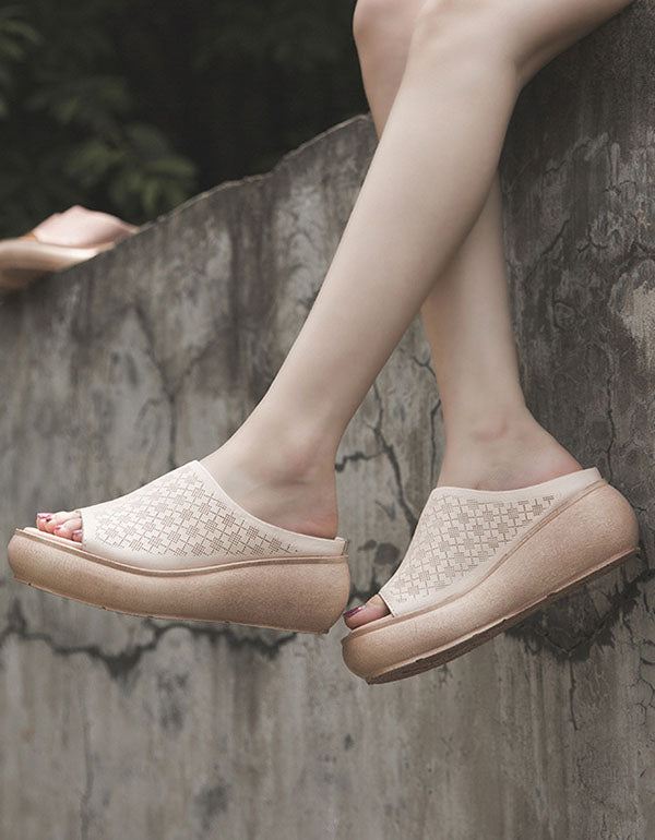 Skórzane Klapki Wedge Summer Fashion