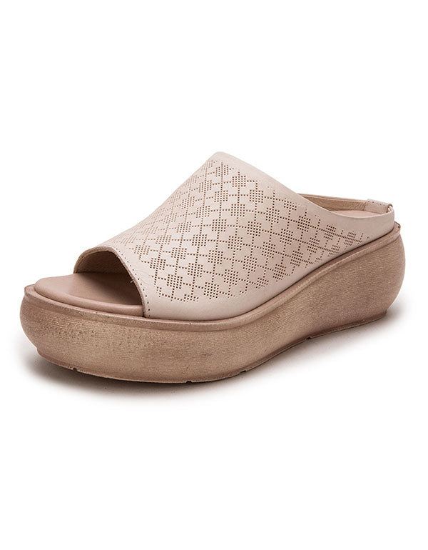 Skórzane Klapki Wedge Summer Fashion