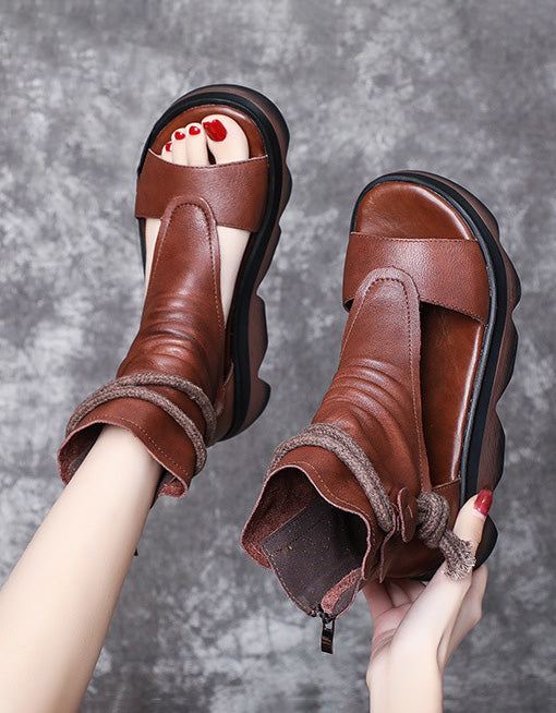 Sznurowane Buty W Stylu Retro Z Odkrytymi Palcami