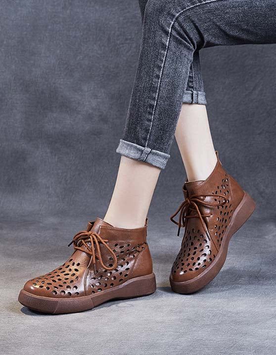 Sznurowane Letnie Wydrążone Krótkie Buty W Stylu Retro