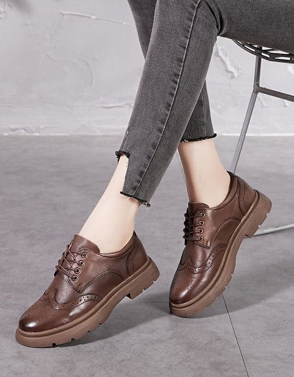 Wiosna Retro Skórzane Sznurowane Buty Oxford