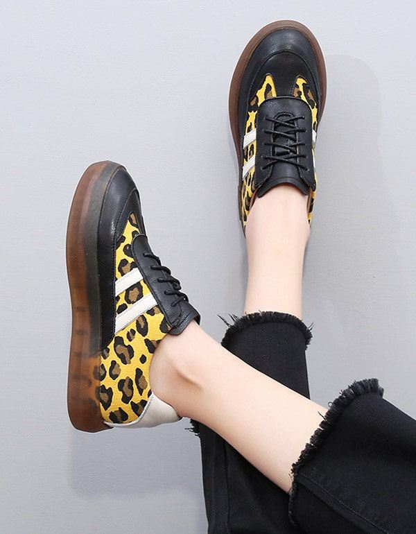 Grube Cow Tendon Casual Leopard Print Sneakers