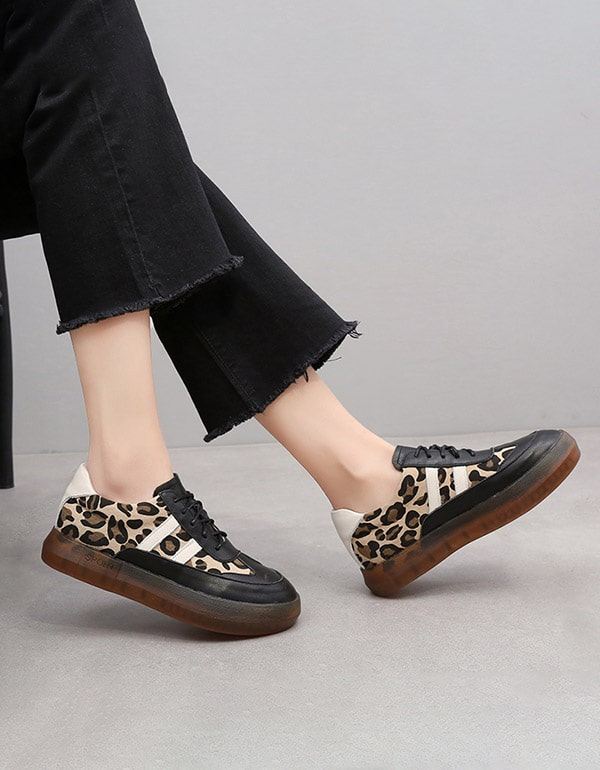 Grube Cow Tendon Casual Leopard Print Sneakers