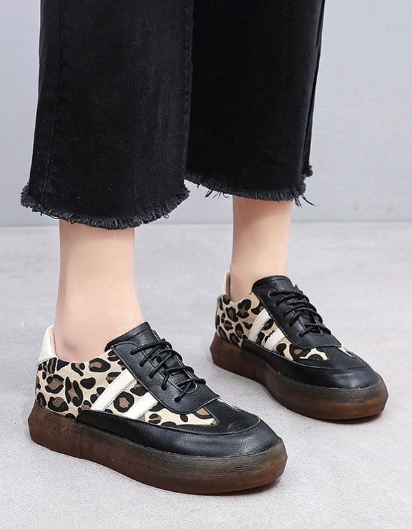 Grube Cow Tendon Casual Leopard Print Sneakers