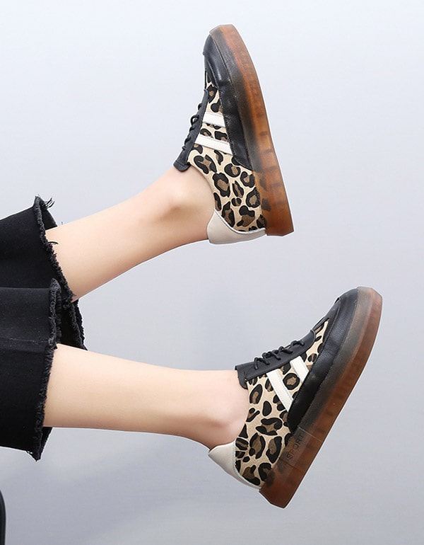 Grube Cow Tendon Casual Leopard Print Sneakers