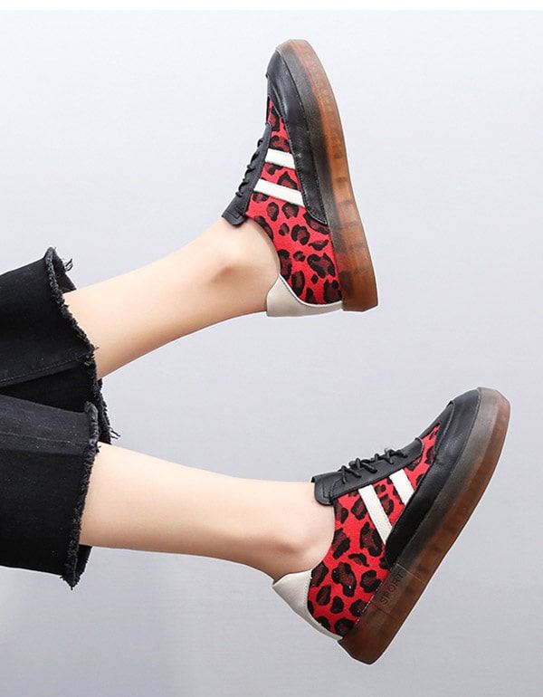 Grube Cow Tendon Casual Leopard Print Sneakers