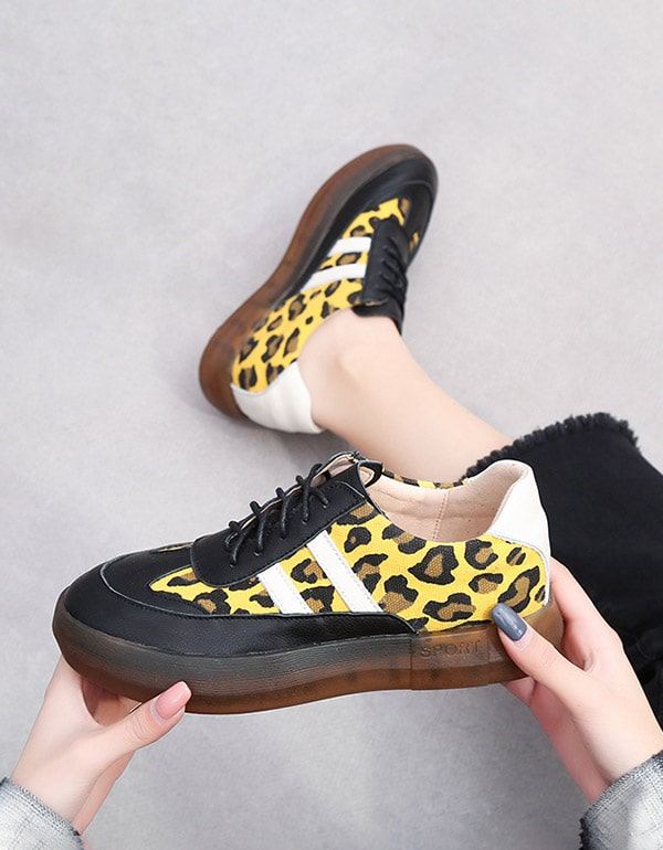 Grube Cow Tendon Casual Leopard Print Sneakers