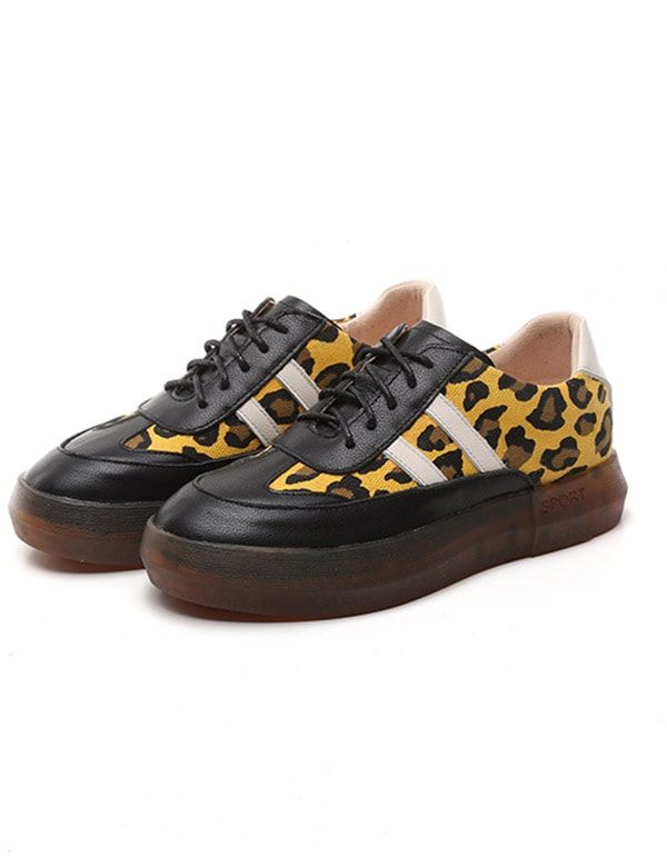 Grube Cow Tendon Casual Leopard Print Sneakers