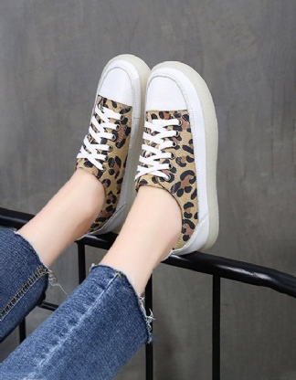 Leopard Print Canvas Płaskie Damskie Buty Na Co Dzień