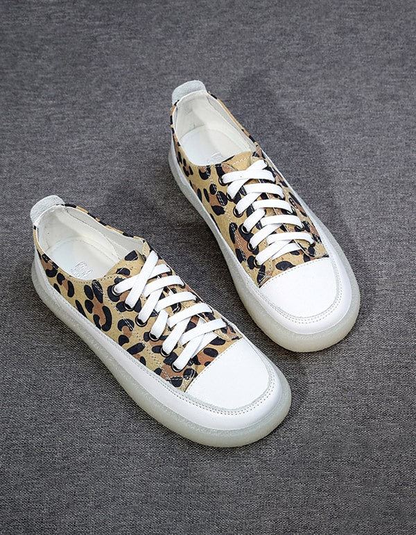 Leopard Print Canvas Płaskie Damskie Buty Na Co Dzień