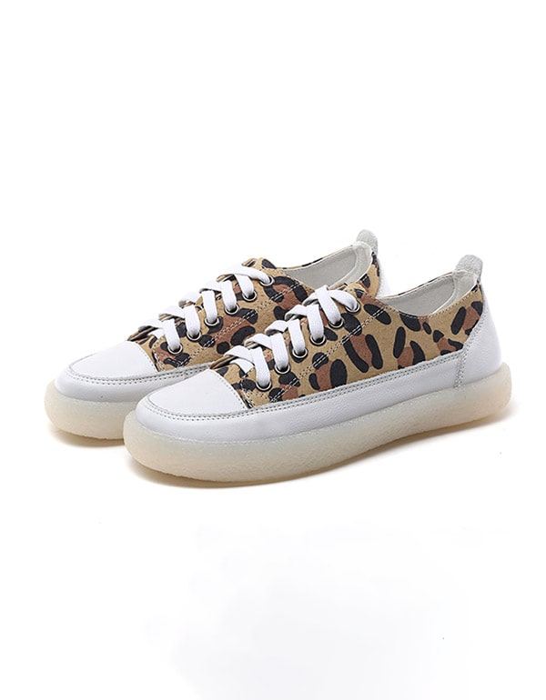 Leopard Print Canvas Płaskie Damskie Buty Na Co Dzień