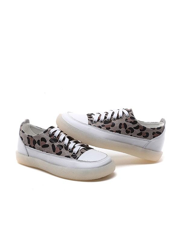 Leopard Print Canvas Płaskie Damskie Buty Na Co Dzień