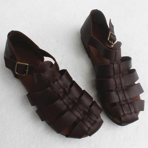 Vintage Strappy Płaskie Sandały Z Krótkimi Palcami | 35-41