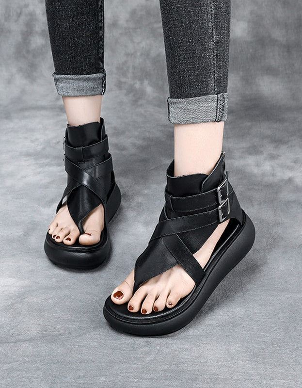 Wedge Flip Flop Letnie Sandały CZarne