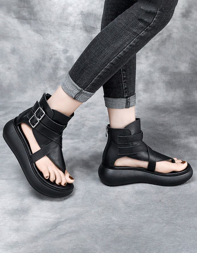 Wedge Flip Flop Letnie Sandały CZarne