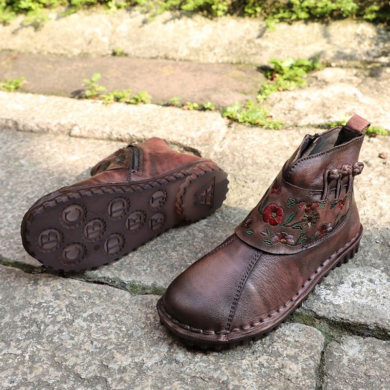 Casual Skórzane Płaskie Krótkie Buty Retro | Buty Na Prezent