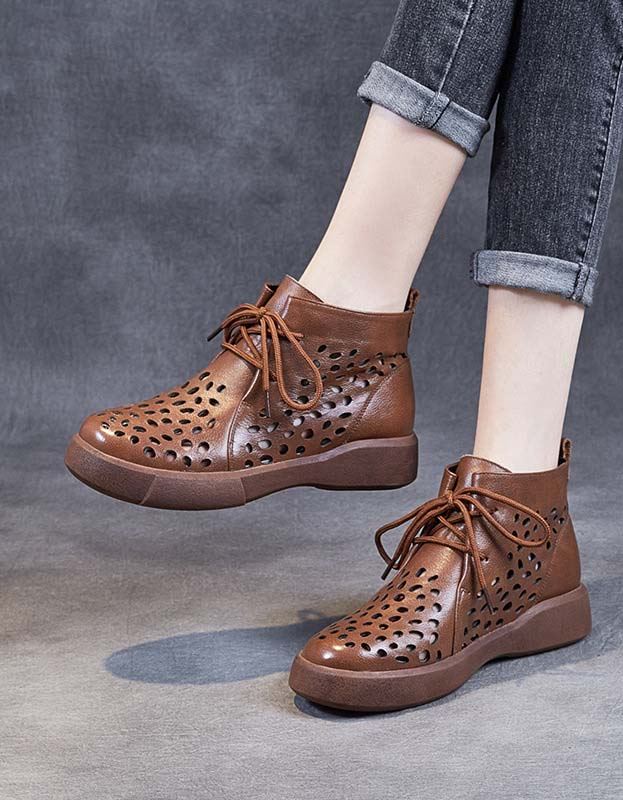 Sznurowane Letnie Wydrążone Krótkie Buty W Stylu Retro