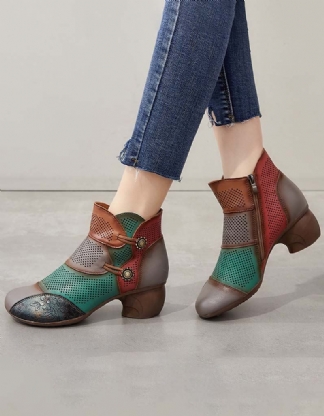 Ręcznie Robione Kolorowe Bloki Hollow Vintage Chunky Booties